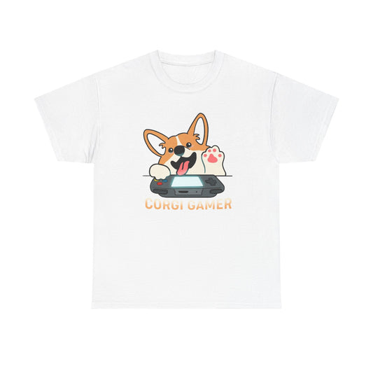 Corgi Gamer Tee - Unisex Heavy Cotton Shirt, Dog Lovers