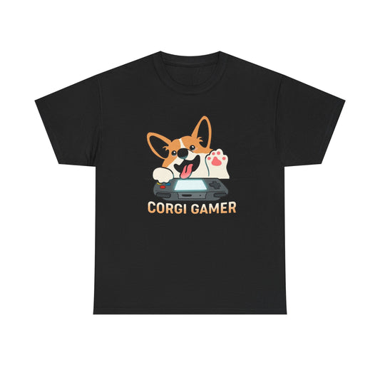 Corgi Gamer Tee - Unisex Heavy Cotton Shirt, Dog Lovers